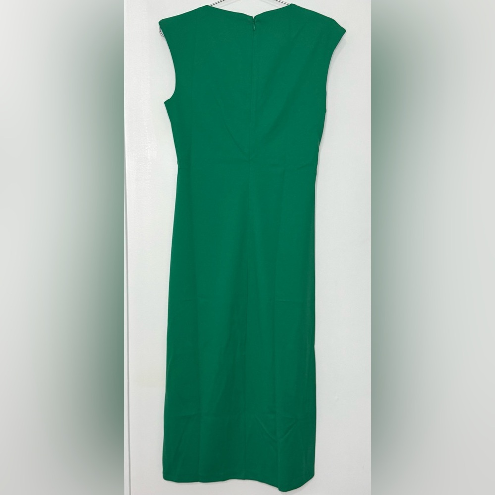 Anne Klein NWT Asymmetric Ruched Midi Dress in Green Sprig - Picture 4 of 5